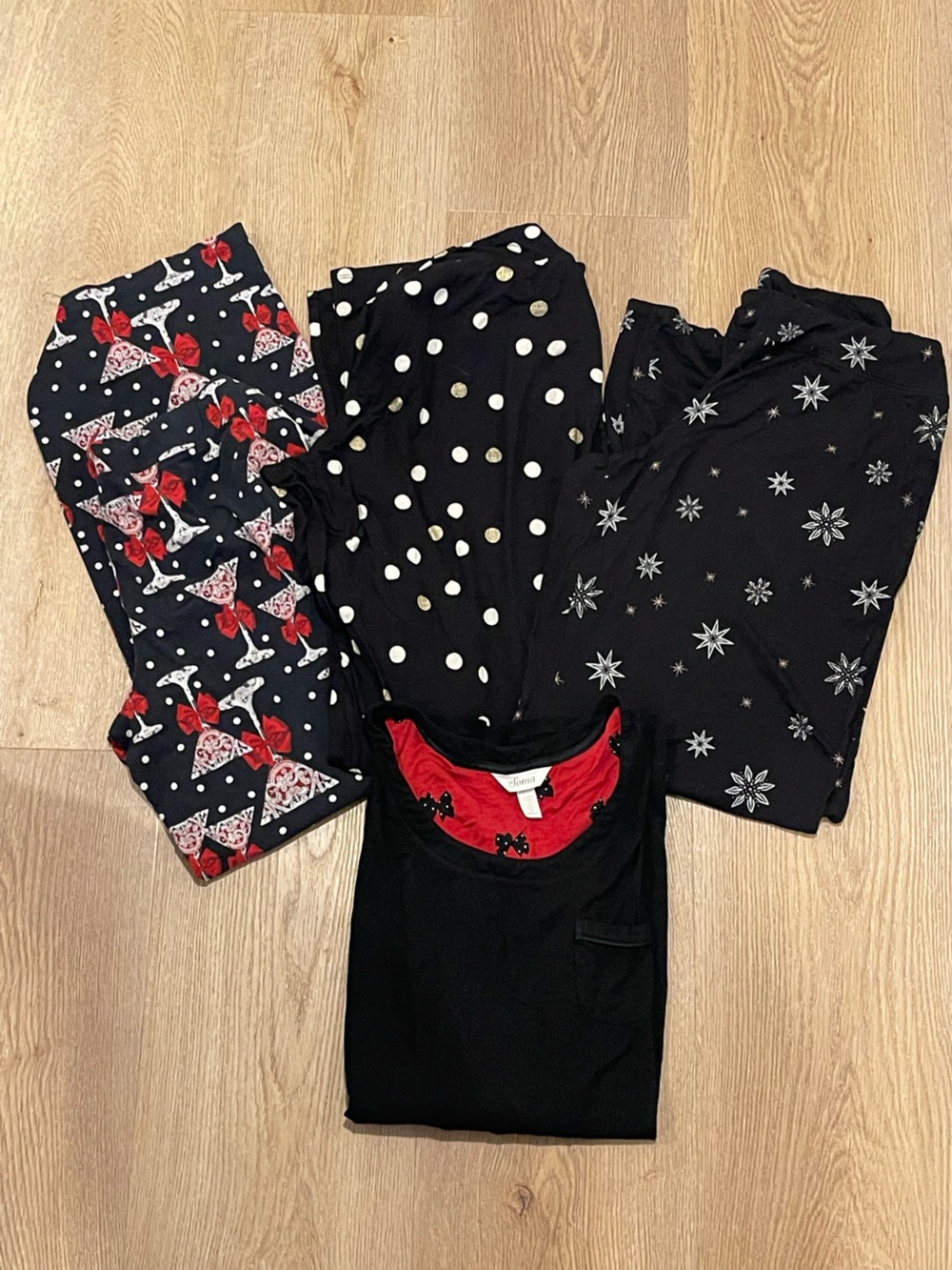 Soma Bundle of Women’s Pajama Pants and Shirt: Holiday, Polka Dot & Star Print